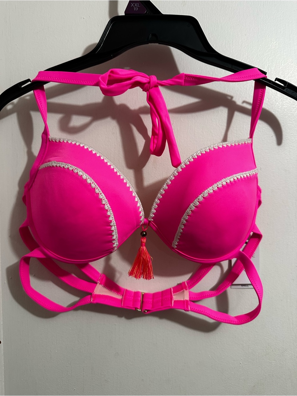 Shade & Shore Bright Hot Pink Tassel Halter Bikini Top